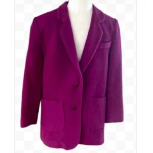 EDDIE BAUER Fuschia Purple 100% Wool Blazer Jacket Petite M NWOT